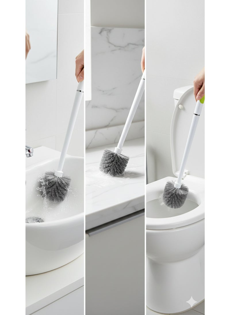 Multi-Function Deep Cleaning Brush for Bathrooms, Kitchens, Toilets, Sinks, Hard-to-Reach Corners, and Narrow Crevices, Long 41cm Ergonomic Anti-Slip Handle in White and Lime Green, Flexible High-Quality Bristles for Deep Stain Removal, 360-Degree Cleaning Coverage, Durable Professional Household Cleaning Tool, Hanging Hook for Easy Storage and Quick Drying, All-Surface Safe, Long-Lasting Multi-Purpose Scrub Brush - Image 2